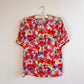 Darling 1960s Red and Purple Floral Silk Blouse (S/M)