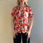 Darling 1960s Red and Purple Floral Silk Blouse (S/M)
