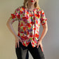 Darling 1960s Red and Purple Floral Silk Blouse (S/M)