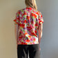 Darling 1960s Red and Purple Floral Silk Blouse (S/M)