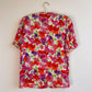Darling 1960s Red and Purple Floral Silk Blouse (S/M)