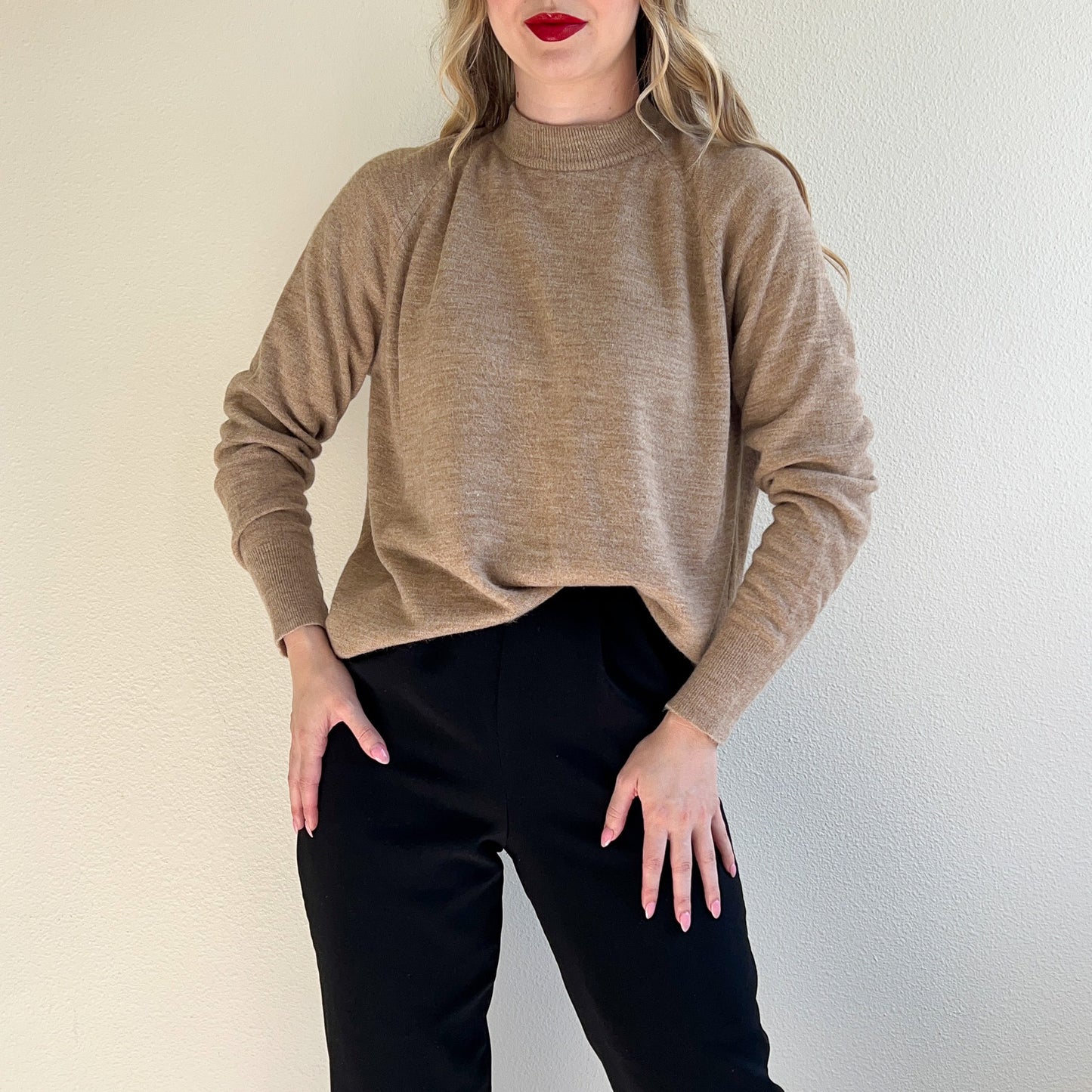 1960s Taupe Knit Mock Neck Sweater (M/L)