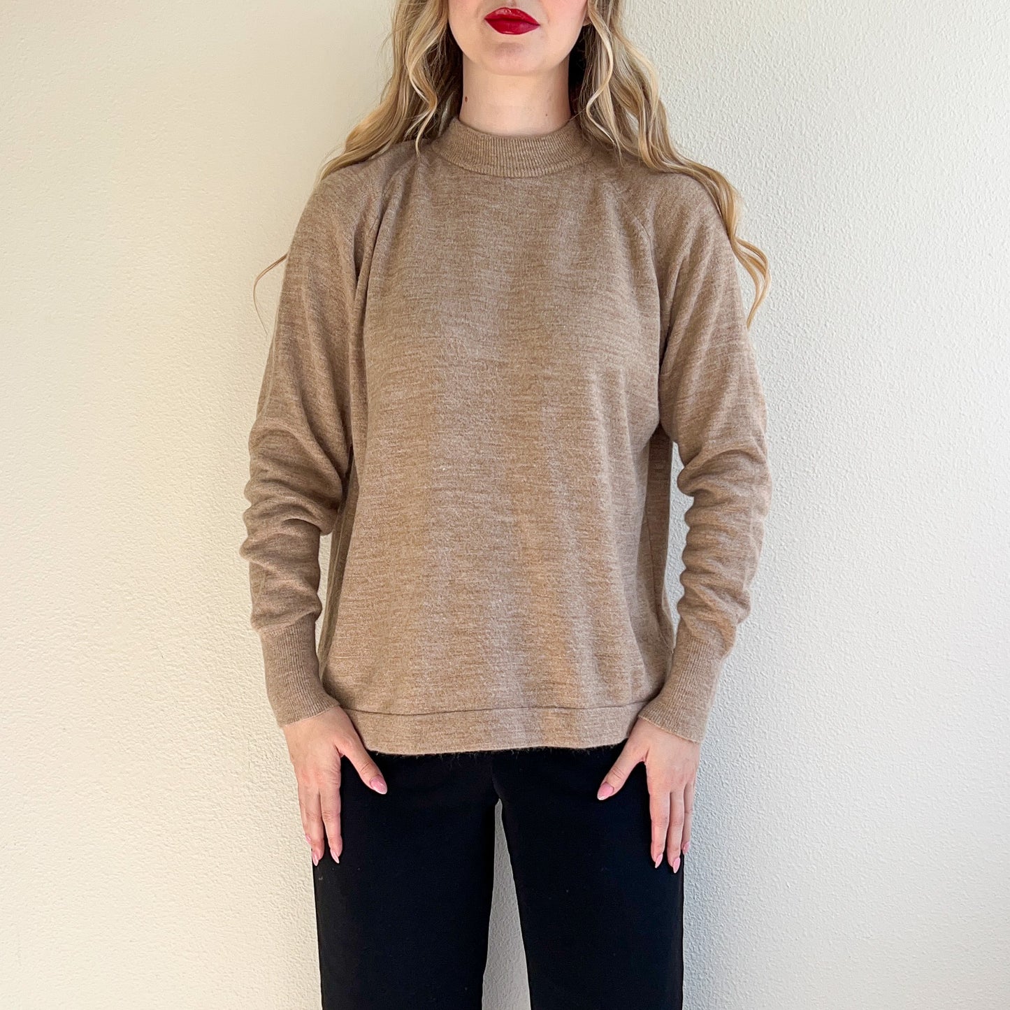 1960s Taupe Knit Mock Neck Sweater (M/L)