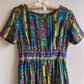 Vibrant 1960s Teal and Lime Retro Print Maxi Dress (M)