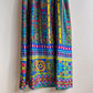 Vibrant 1960s Teal and Lime Retro Print Maxi Dress (M)