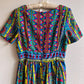 Vibrant 1960s Teal and Lime Retro Print Maxi Dress (M)