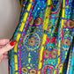 Vibrant 1960s Teal and Lime Retro Print Maxi Dress (M)