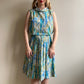 1960s Teal and Sage Abstract Print Dress (M)