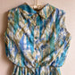 1960s Teal and Sage Abstract Print Dress (M)