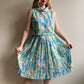 1960s Teal and Sage Abstract Print Dress (M)