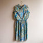 1960s Teal and Sage Abstract Print Dress (M)