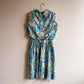 1960s Teal and Sage Abstract Print Dress (M)