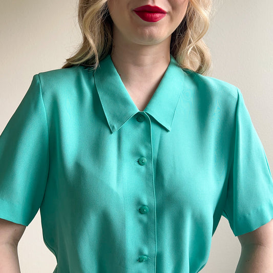 1960s Turquoise Peplum Buttoned Blouse (S/M)