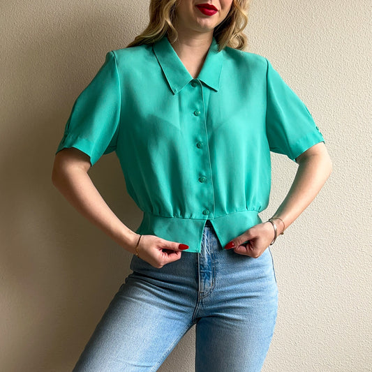 1960s Turquoise Peplum Buttoned Blouse (S/M)