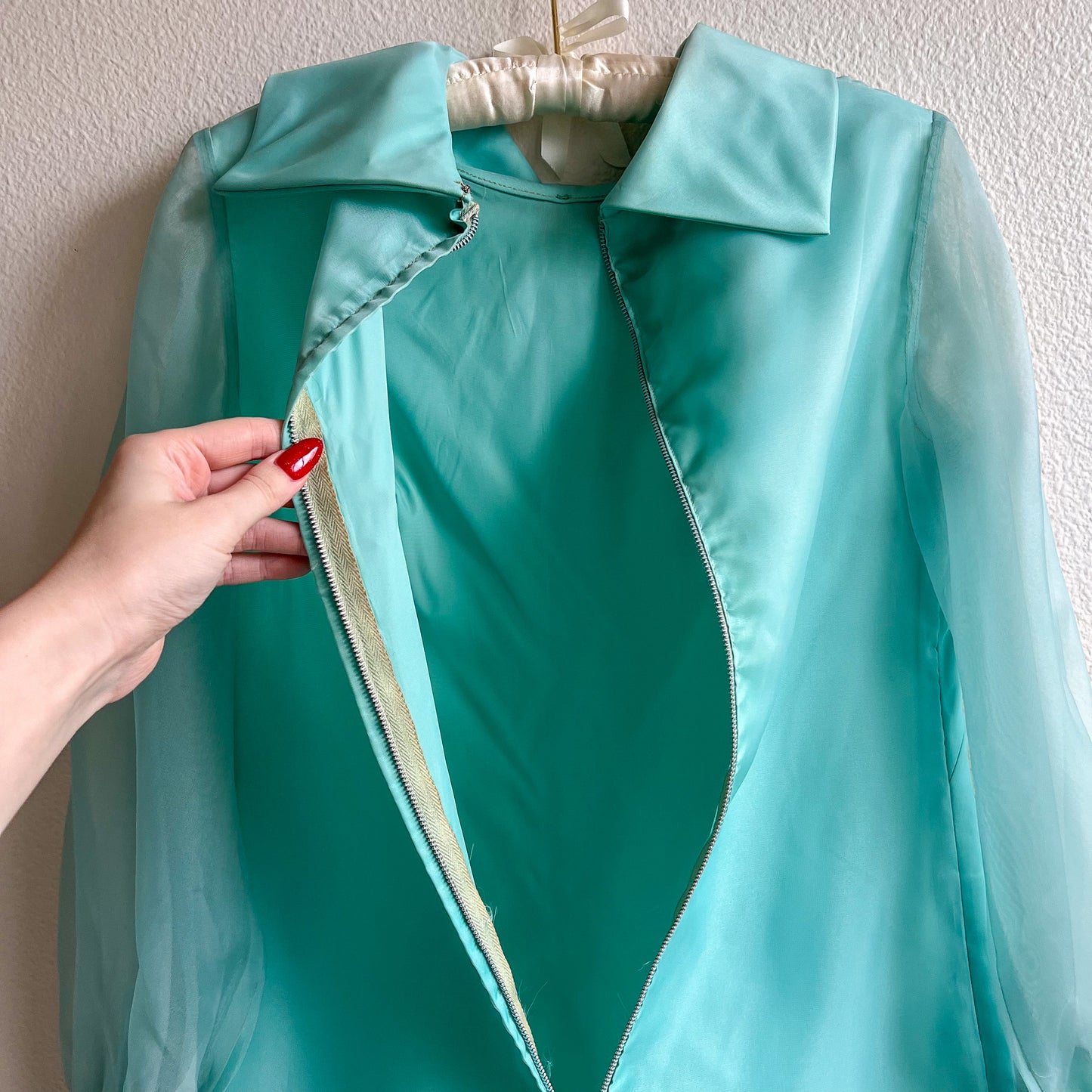 1960s Turquoise Dress With Sheer Sleeves (XS/S)