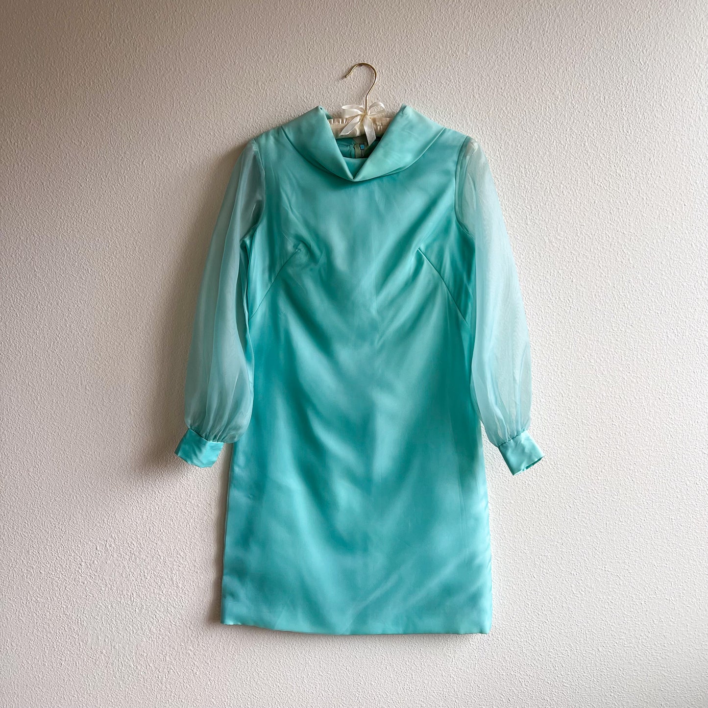 1960s Turquoise Dress With Sheer Sleeves (XS/S)