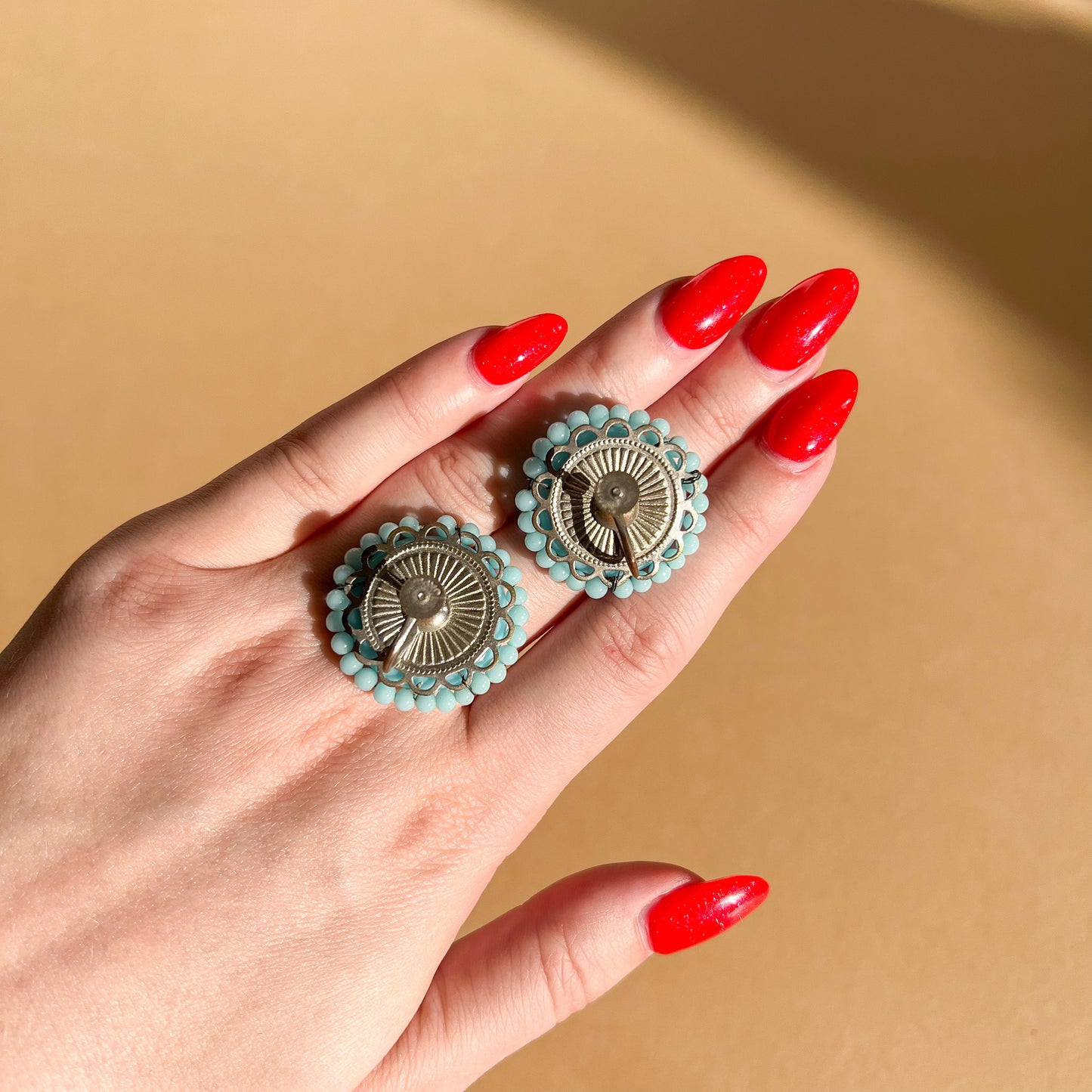 1960s Turquoise-Colored Bead Earrings