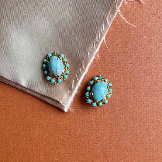 1960s Turquoise and Gold Clip-Ons