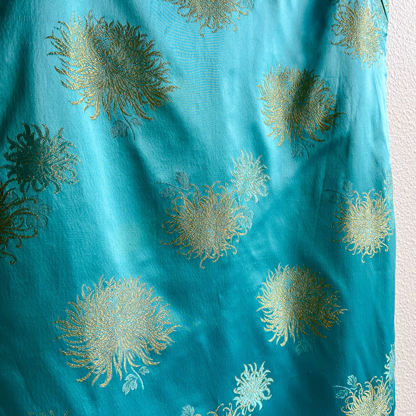 1960s Turquoise Silk Dress With Gold Embroidery (S/M)