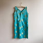 1960s Turquoise Silk Dress With Gold Embroidery (S/M)