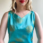 1960s Turquoise Silk Dress With Gold Embroidery (S/M)