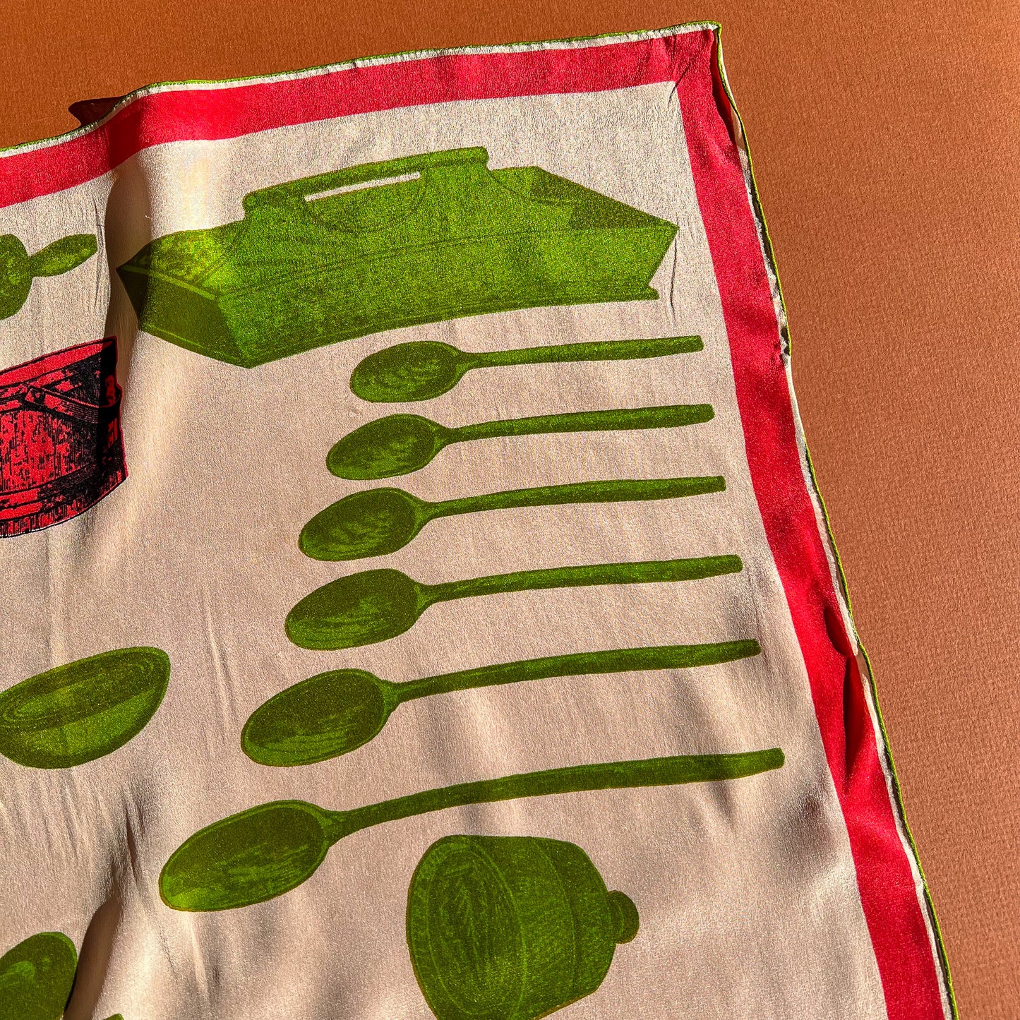 1960s Vera Pink and Green Silk Scarf