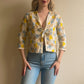 1960s Vera Blue and Yellow Floral Summer Blouse (S/M)
