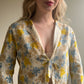 1960s Vera Blue and Yellow Floral Summer Blouse (S/M)