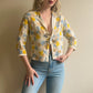 1960s Vera Blue and Yellow Floral Summer Blouse (S/M)