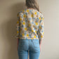 1960s Vera Blue and Yellow Floral Summer Blouse (S/M)