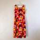 Vibrant 1960s Red Floral Midi Dress (L)