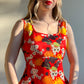 Vibrant 1960s Red Floral Midi Dress (L)