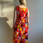 Vibrant 1960s Red Floral Midi Dress (L)