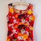 Vibrant 1960s Red Floral Midi Dress (L)
