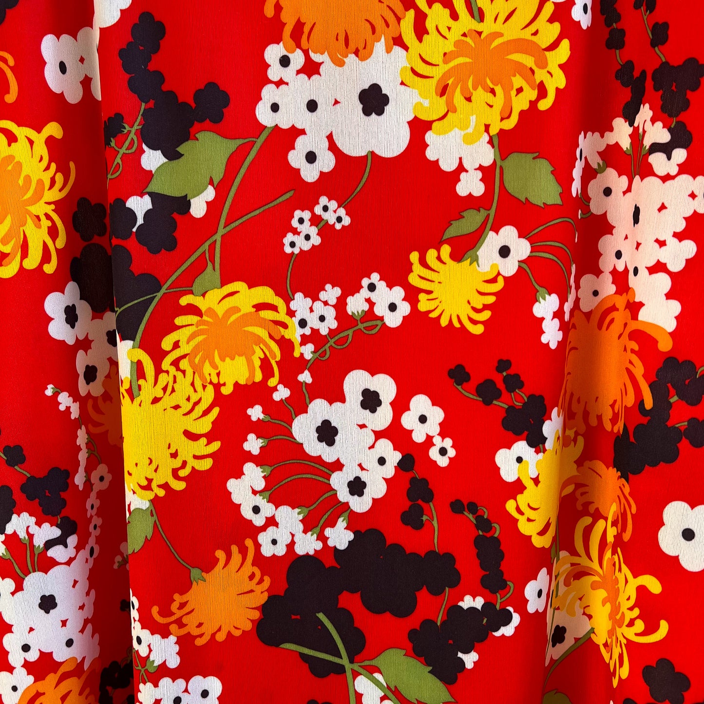 Vibrant 1960s Red Floral Midi Dress (L)