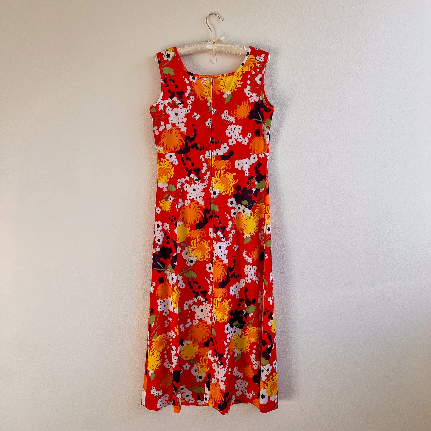 Vibrant 1960s Red Floral Midi Dress (L)
