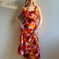 Vibrant 1960s Red Floral Midi Dress (L)