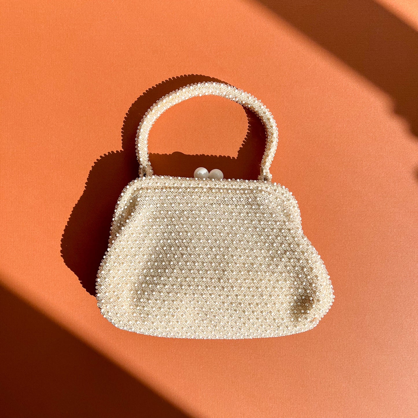 Adorably Retro 1960s White Beaded Handbag