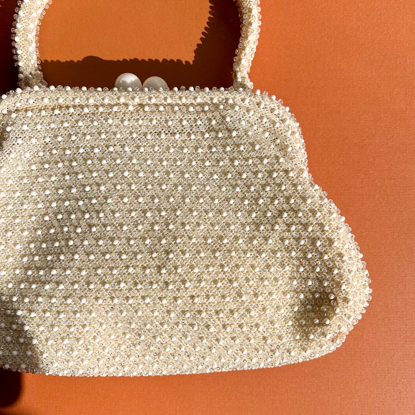 Adorably Retro 1960s White Beaded Handbag