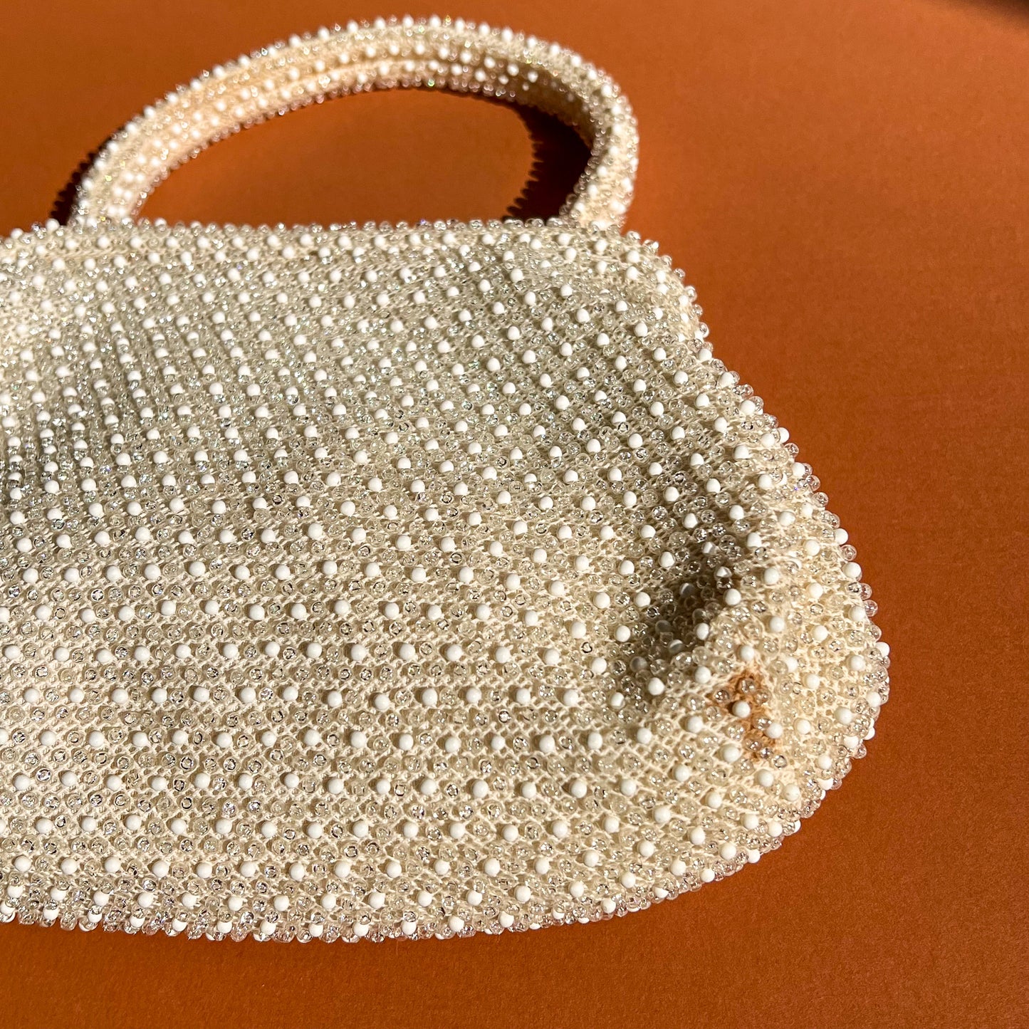 Adorably Retro 1960s White Beaded Handbag