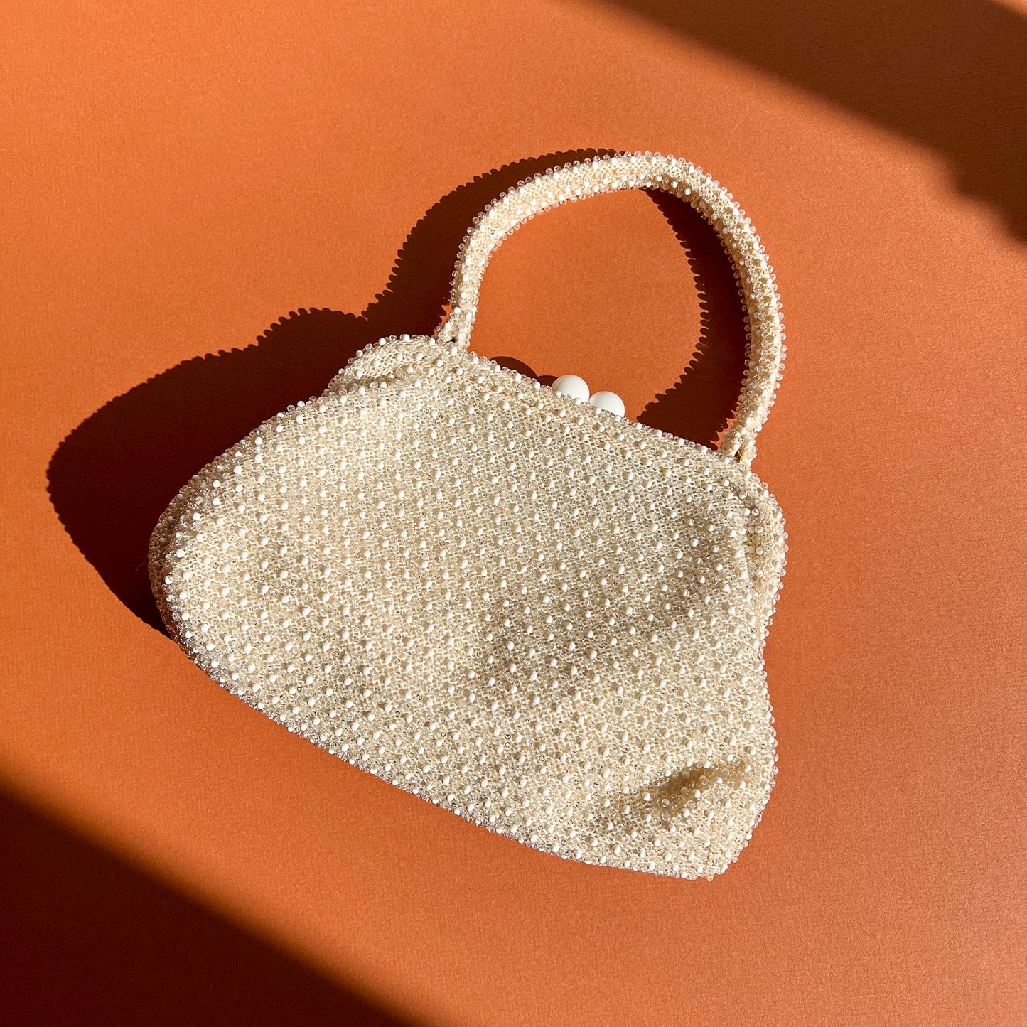 Adorably Retro 1960s White Beaded Handbag