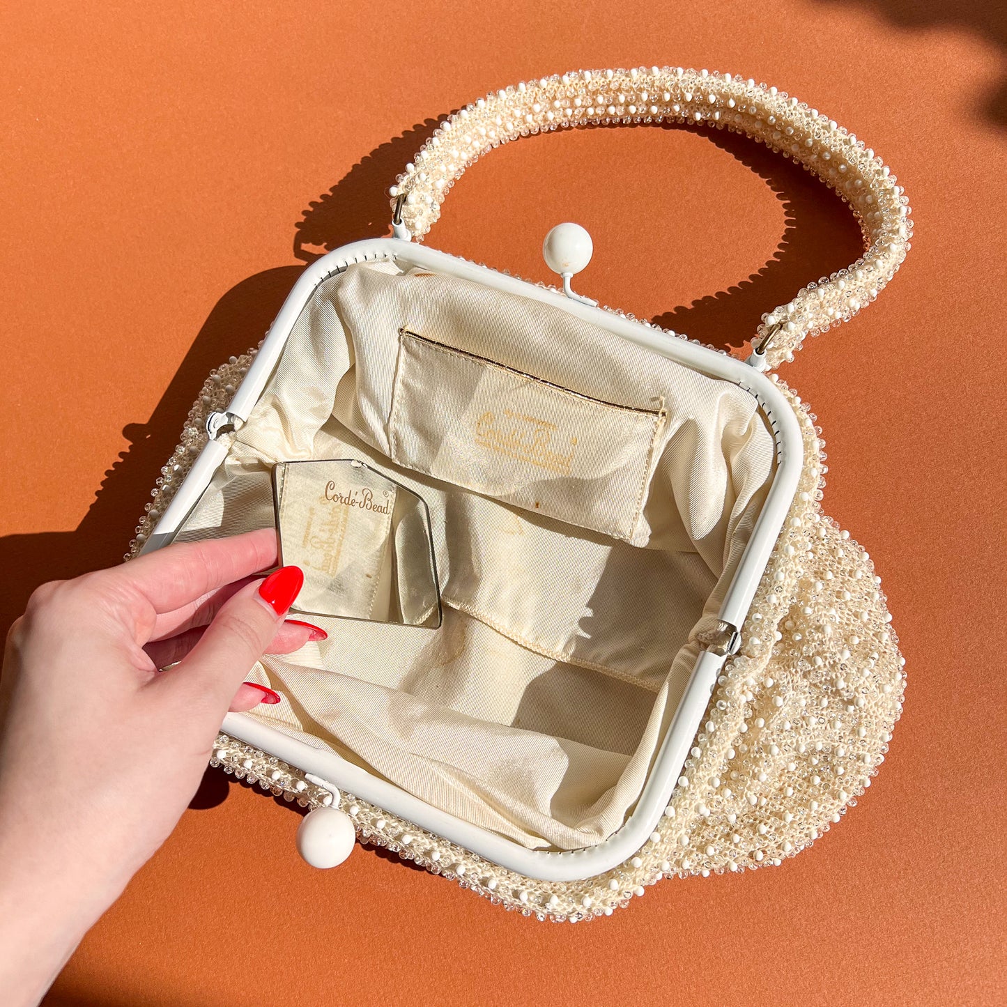 Adorably Retro 1960s White Beaded Handbag