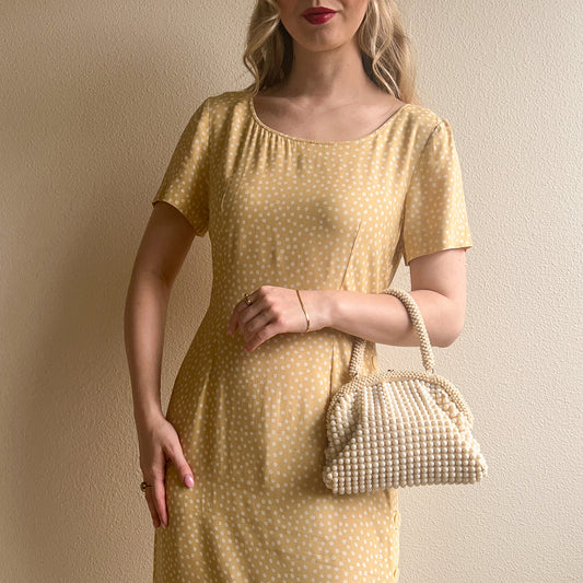 Retro 1960s Round White Beads Purse
