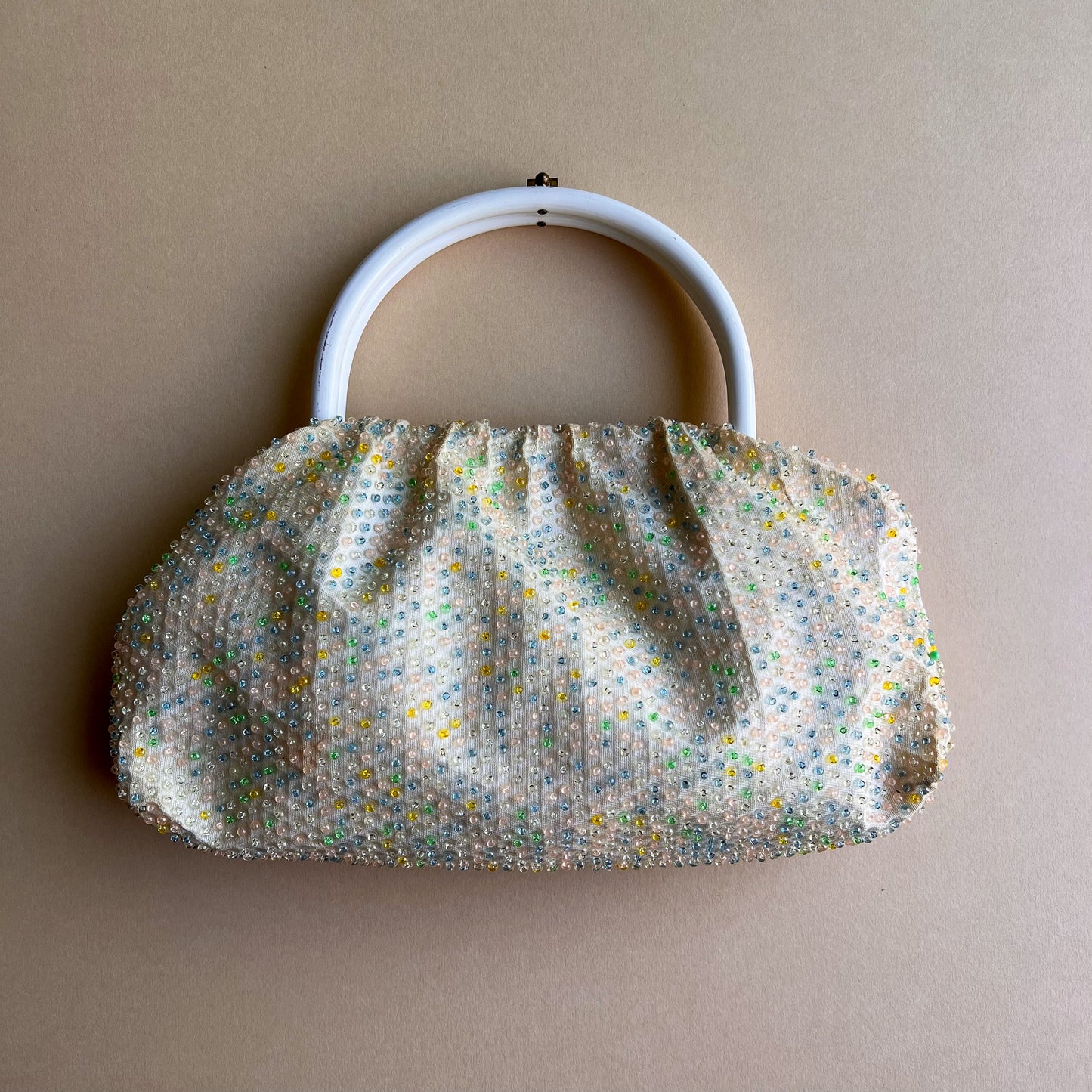 Incredible 1960s Reversible White and Candy-Colored Beaded Handbag