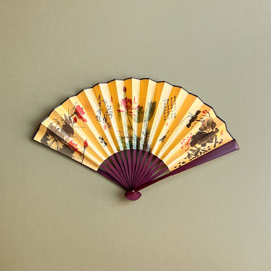 1960s Golden Yellow Silk Folding Fan