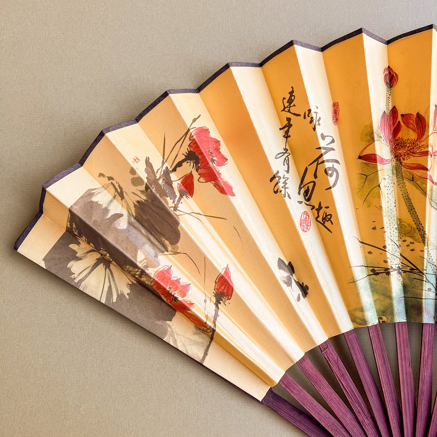 1960s Golden Yellow Silk Folding Fan
