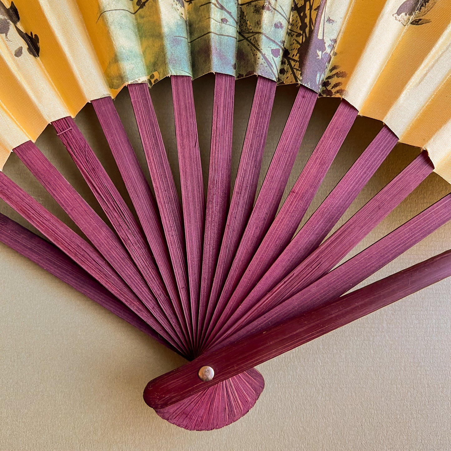 1960s Golden Yellow Silk Folding Fan