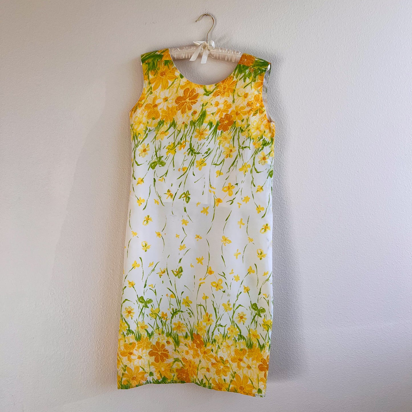 1960s Yellow Floral Print Spring Dress (M)
