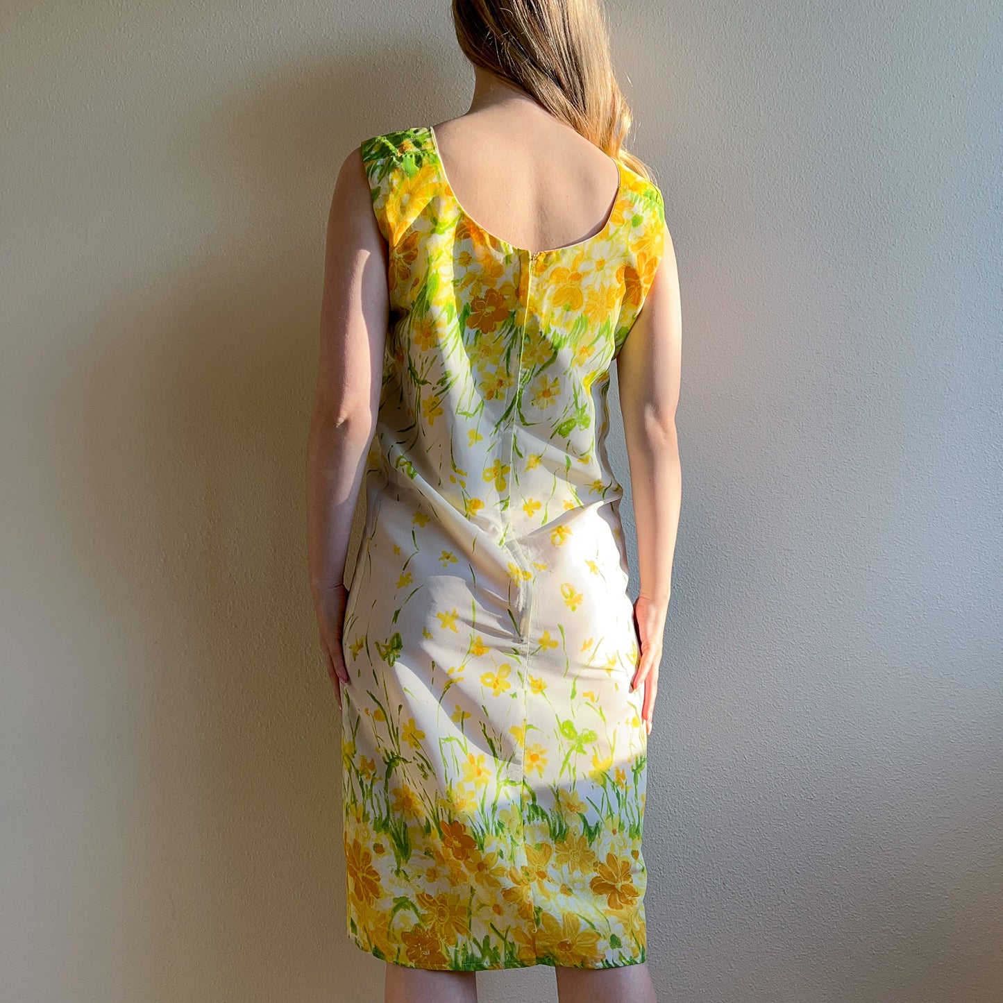 1960s Yellow Floral Print Spring Dress (M)