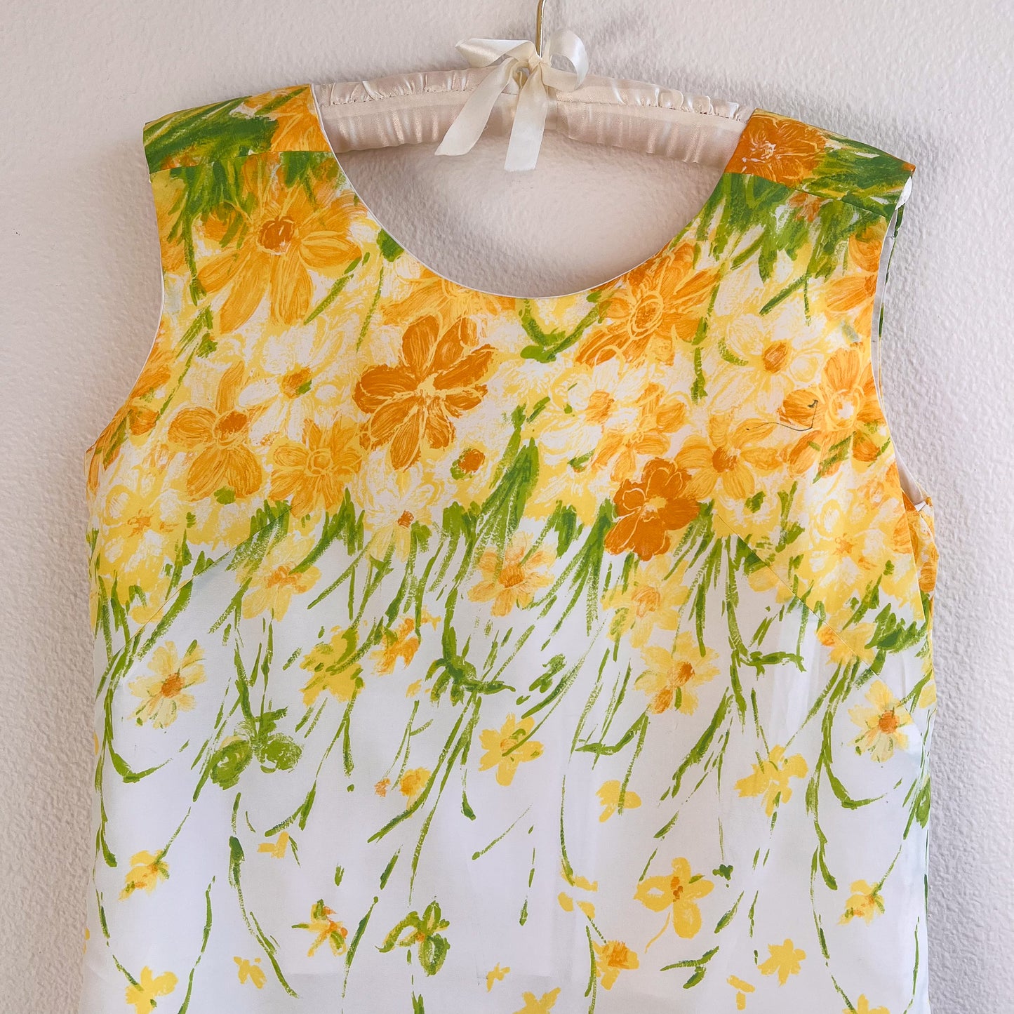 1960s Yellow Floral Print Spring Dress (M)